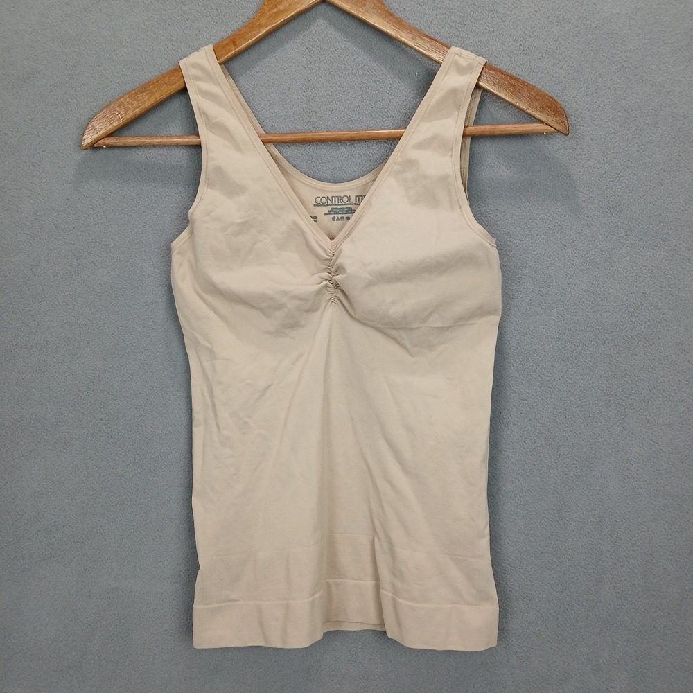 Control It Tank Top Womens XL Beige Ruched Performance V Neck Yoga Athletic